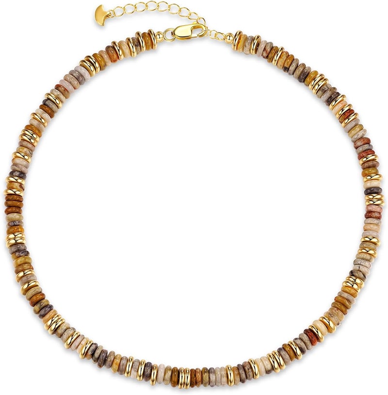 SNGIA 18K gold plated Colored Natural Gemstone Quartz Crystal Bead Stone Healing FULLY ADJUSTABLE Statement Necklace Choker for Women by SNGIA, Colorful Rainbow Beaded Strand Tennis Trendy Bohemian Preppy - Image 1