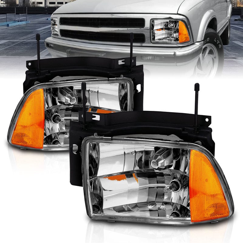 AmeriLite for 19951997 Chevy Blazer SUV Euro Crystal Amber Reflector Replacement Headlights Pair wBulbs Passenger and Driver Side