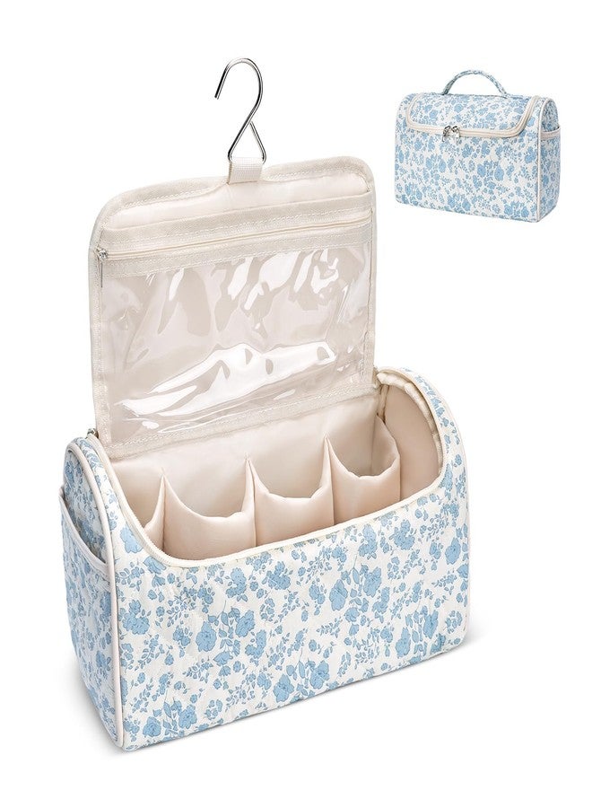 idoltimes Quilted Hair Tools Travel Bag, Cute Portable Organizer Case with Hanging Hook, Compatible with Dyson Airwrap Styler,Hair Curler Accessories, Blue Flower - Image 1