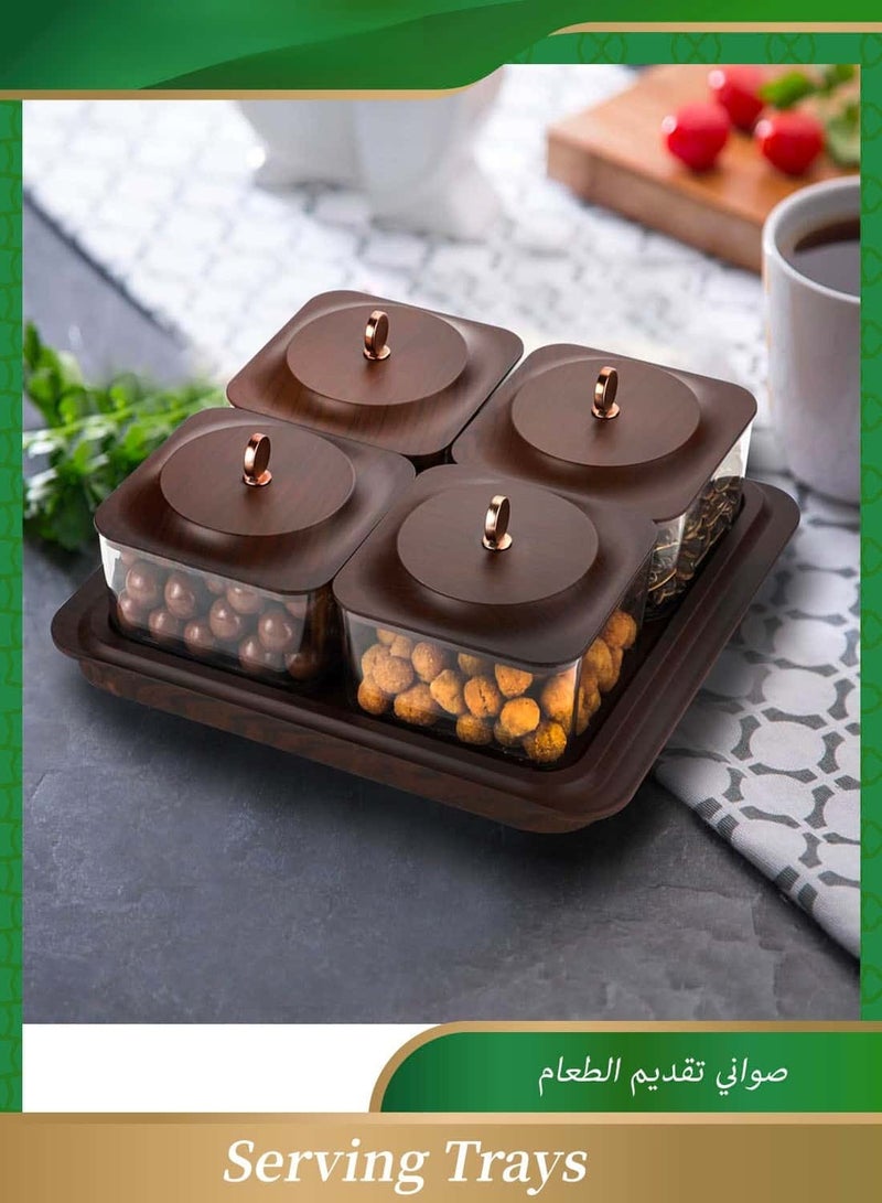 Anmi Serving Trays with 4 Stackable Snack Containers , Nuts Container&Fruit Plate Ideal for Parties, Picnics & Home Use - Image 1