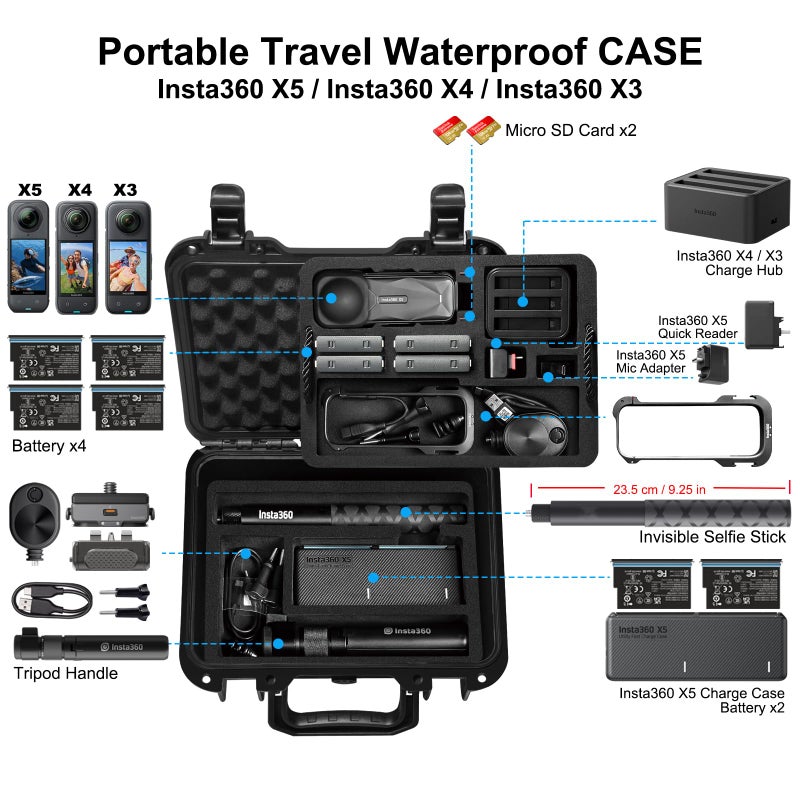 Lekufee Waterproof Carrying Case for Insta360 X5, Insta360 X4, Insta360 X3 Camera and Other Accessories(Case Only) - Image 2