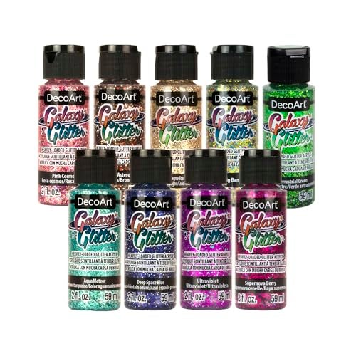 DecoArt Galaxy Glitter Acrylic Paint Set – 9 Bottles (2 fl oz) – Bright Multicolor Glitter Paints for Crafting, Art Projects & Creative DIY Crafts - Image 1