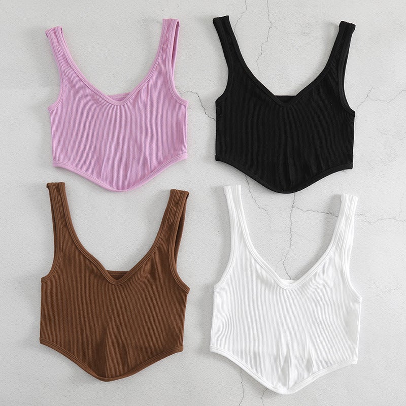 New Seamless Knitted Thread Sports Vest Deep V All-Match Yoga Vest Striped Running Fitness Outer Wear Base - Image 2