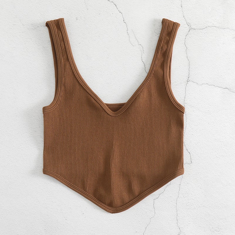 New Seamless Knitted Thread Sports Vest Deep V All-Match Yoga Vest Striped Running Fitness Outer Wear Base - Image 1