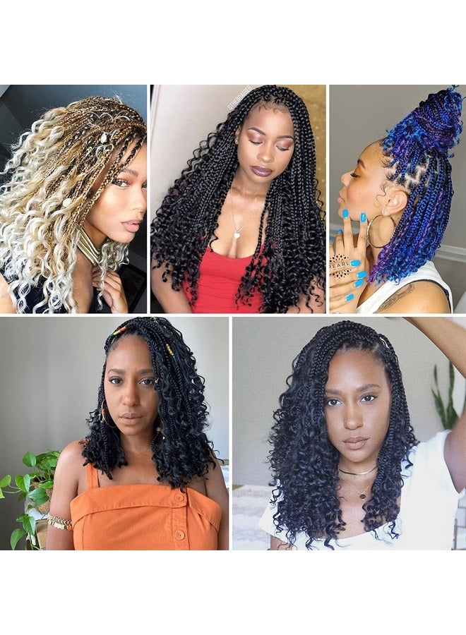 14 Inch Boho Box Braids 8 Packs Goddess Box Braids Crochet Hair Bohemian Hippie Braids Braiding Hair Box Braids with Curly Ends Messy Pre-looped Synthetic Crochet Hair for Women 128 Strands 5