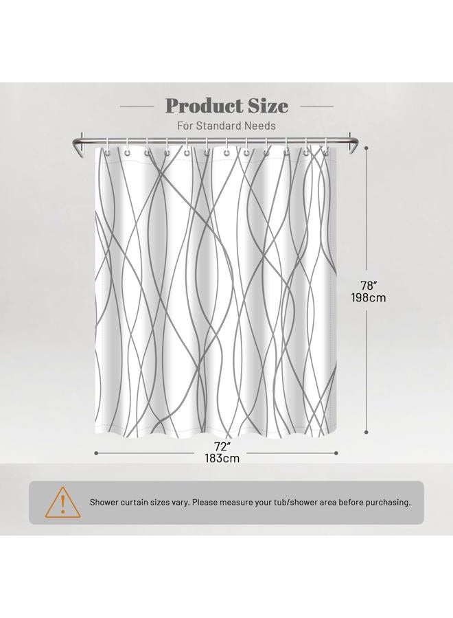 Punkray Grey and White Striped Polyester Shower Curtain for Bathroom with Hooks, Weighted Hem, Waterproof Bath Accessories Hotel Style - Machine Washable, 72 x 78 - Image 2