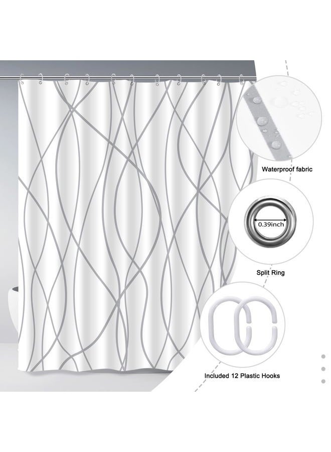 Punkray Grey and White Striped Polyester Shower Curtain for Bathroom with Hooks, Weighted Hem, Waterproof Bath Accessories Hotel Style - Machine Washable, 72 x 78 - Image 4