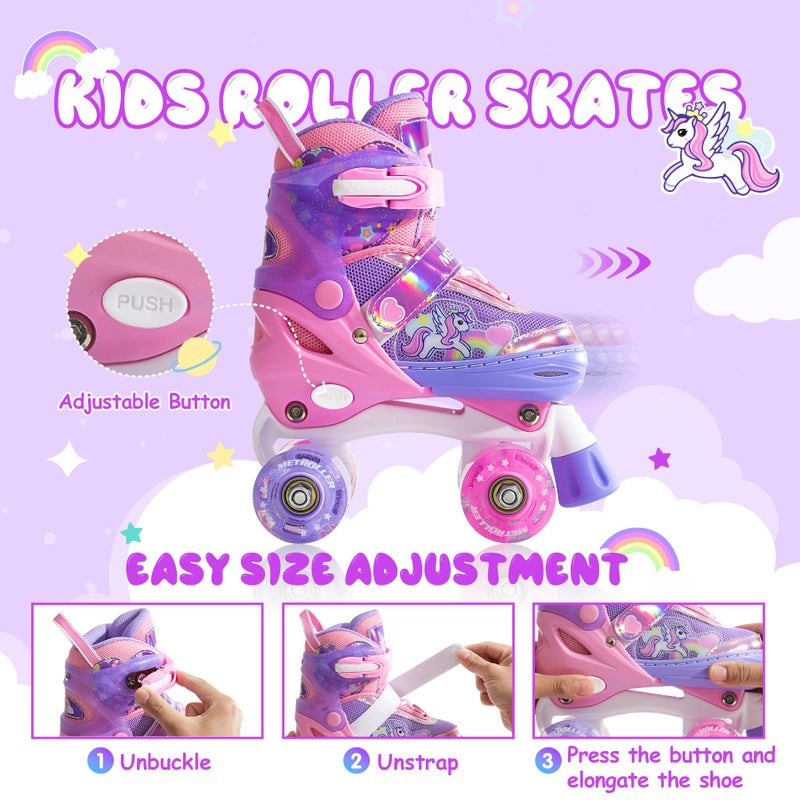 METROLLER Kids Roller Skates Girls Ages 4-6 5-8 8-12 Adjustable Toddler Roller Skates Shining Wheels Little Unicorn Sports Outdoors - Image 3