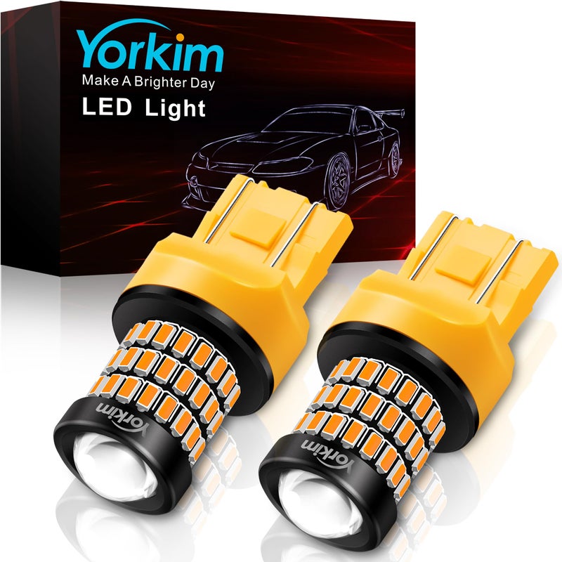 لمبة يوركيم 7440 LED أمبر 7443 LED فائق السطوع T20 لمبة 7440A W21W LED للضوء الاحتياطي والرجوع وضوء الفرامل وضوء الذيل وإشارة الانعطاف عبوة من 2