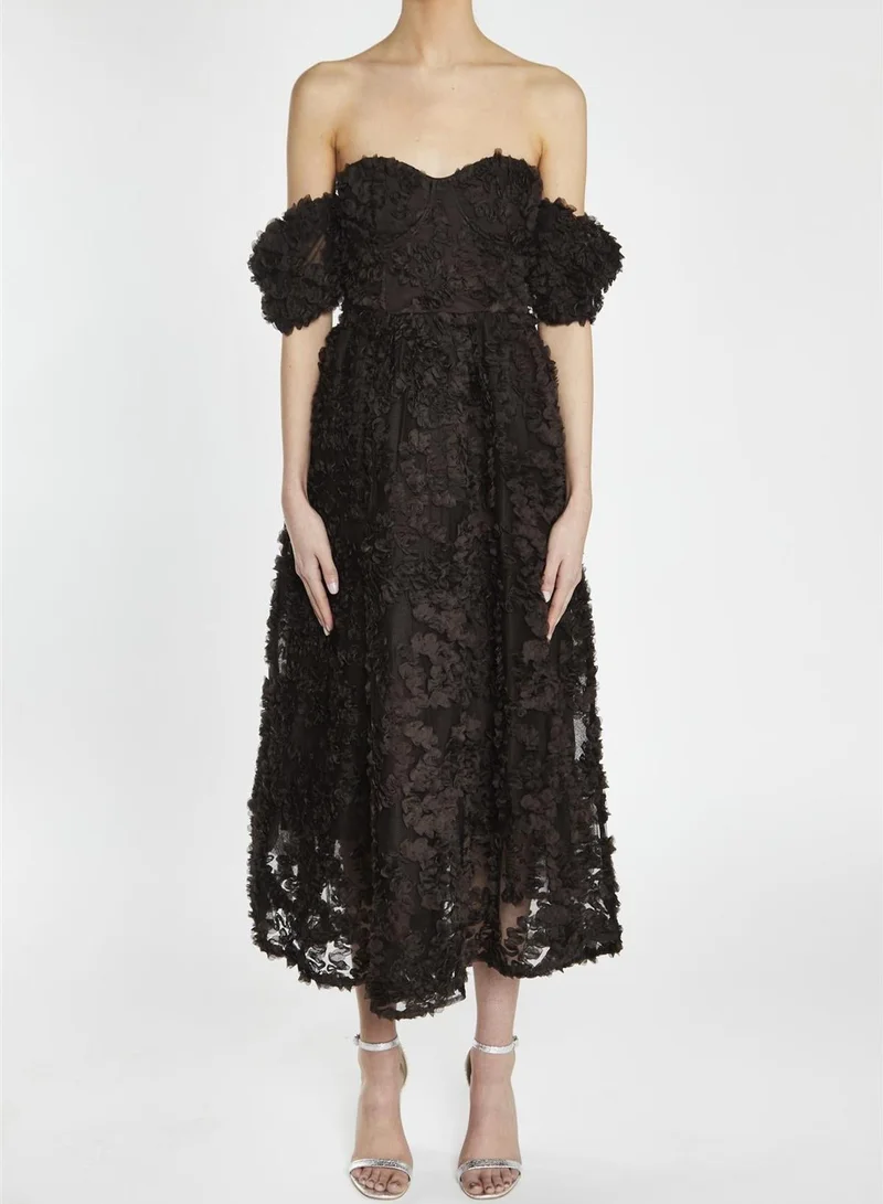 True Decadence Amelia Dark Chocolate Bardot Bust Cup Midi Dress