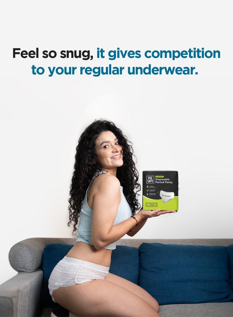 بيساف بي سيف سراويل نسائية لاستخدام مرة واحدة، مقاومة للتسرب، سراويل داخلية للدورة الشهرية لتدفق الدم الغزير، سهلة الارتداء توفر حماية 360 درجة، راحة طوال الليل، خالية من السموم ولا تسبب حساسية، مقاس وسط الى كبير، 4 كلوتات - Image 5