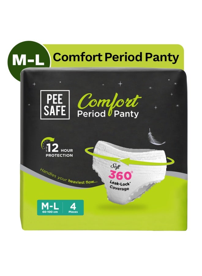 PeeSafe Disposable Period Panties for Women Leak Proof, Period Panty for heavy blood flow, 360° Protection, Overnight Comfort, Rash & Toxin Free, Seamless Fit, Medium to Large size - 4 Panties - Image 1