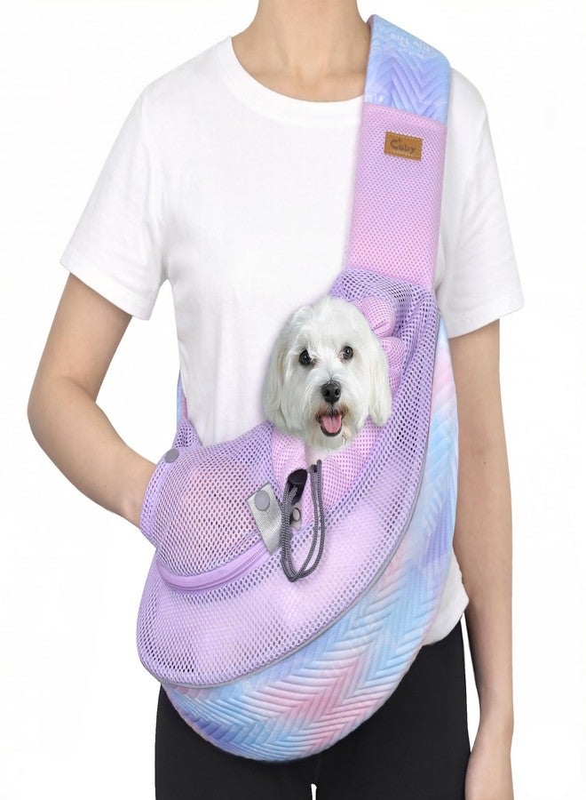 Cuby Pet Sling Carrier for Small Dogs Cats,Adjust Drawstring & Zipper Security Hook Triple Designs for Pets' Securty Dog Bag,Breathable Travel Pet Puppy Sling Carrier (Purple, S (3-5 lbs)) - Image 1