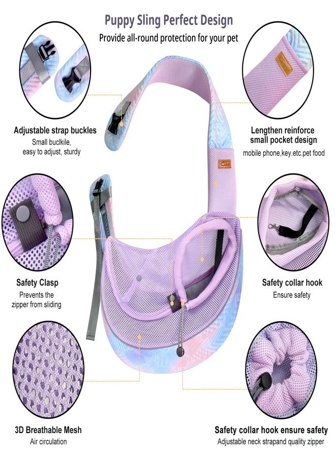 Cuby Pet Sling Carrier for Small Dogs Cats,Adjust Drawstring & Zipper Security Hook Triple Designs for Pets' Securty Dog Bag,Breathable Travel Pet Puppy Sling Carrier (Purple, S (3-5 lbs)) - Image 4