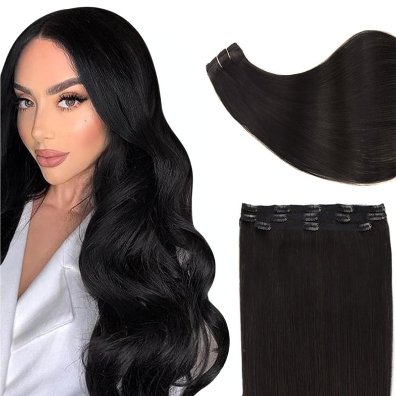 Full Shine Human Hair Extensions 18 Inch Clip in Black Hair Extensions Long Weft Human Hair Clip in Extenions Natural Black Real Remy Hair Clip ins for Women Black Hair 3Pcs 60 GramsPack