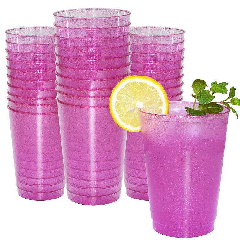 Homy Feel 12 Oz Pink Glitter Plastic Cups 50PCS Disposable Cocktail Cups Plastic Wine Plastic Cups Drink Cups for Wedding Party  Valentine's Day Supplies - Image 1