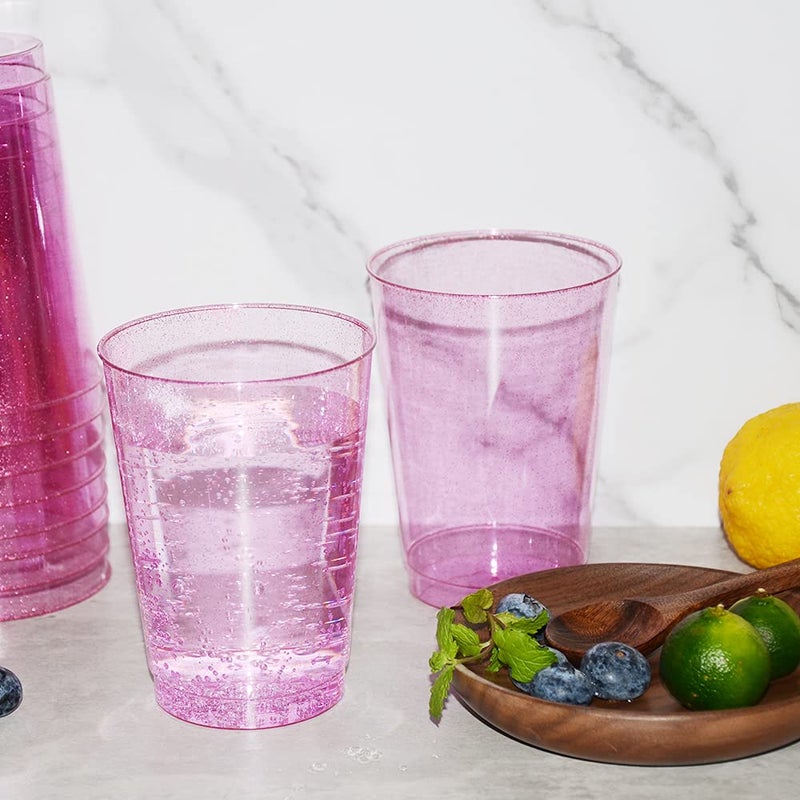 Homy Feel 12 Oz Pink Glitter Plastic Cups 50PCS Disposable Cocktail Cups Plastic Wine Plastic Cups Drink Cups for Wedding Party  Valentine's Day Supplies - Image 4
