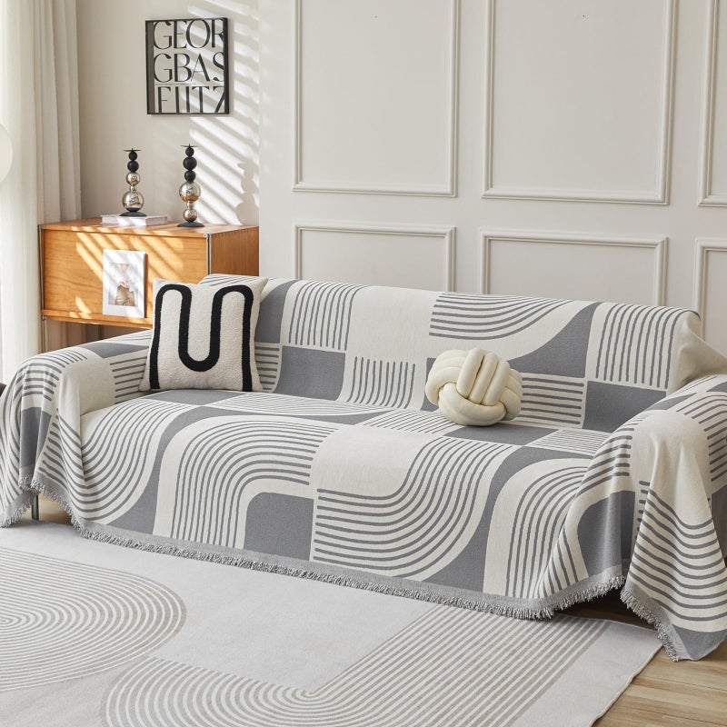WEYOND Boho Couch Cover Sofa Covers Washable, Chenille Couch Covers for 3 Cushion Couch Sofa Pet Friendly, Bohemian Sofa Slipcovers for Sectional Sofa, Loveseat, 2 3 4 Seater (71" x 102", Grey) - Image 1
