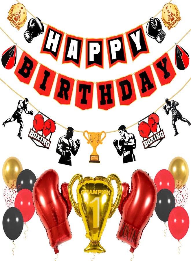 Pirese Boxing Party Decorations, Happy Birthday Banner Kit with Balloons, UFC and Fight Night Decor, Boxing Theme Birthday Supplies for Boys or Men - Image 1