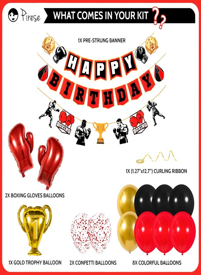 Pirese Boxing Party Decorations, Happy Birthday Banner Kit with Balloons, UFC and Fight Night Decor, Boxing Theme Birthday Supplies for Boys or Men - Image 2