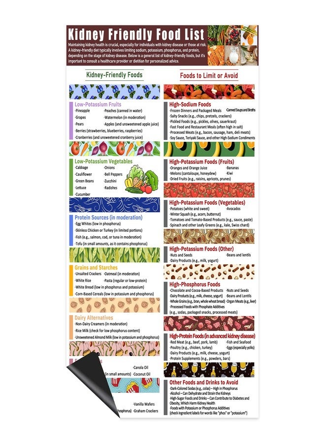 Blirik Magnetic Kidney Friendly Food List Poster,Kidney Awareness,Low Potassium,Kidney Diet List, Grocery List,Beginner Kidney Diet Plan for Kitchen-12 x8 inches - Image 1