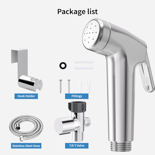 Shineforu Handheld Bidet Sprayer for Toilet,Bidet Sprayer with Stainless Steel Hose for Feminine Wash & Muslim Shower,Adjustable Water Pressure Bidet Faucet Cloth Diaper for Baby Wash (Brushed Nickel) - Image 2