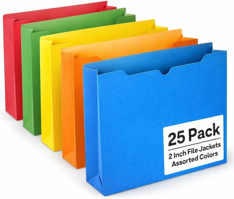Enday 2 Inch File Jackets (25 Pack) - Assorted Colors Expandable File Folders - Straight Cut Tab - Letter Size - Image 1