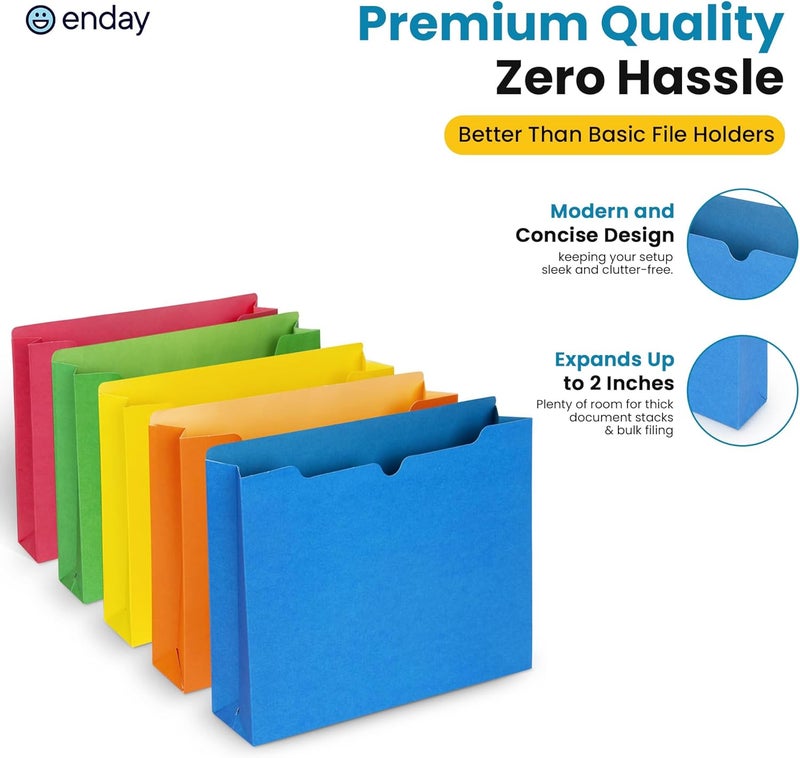 Enday 2 Inch File Jackets (25 Pack) - Assorted Colors Expandable File Folders - Straight Cut Tab - Letter Size - Image 5