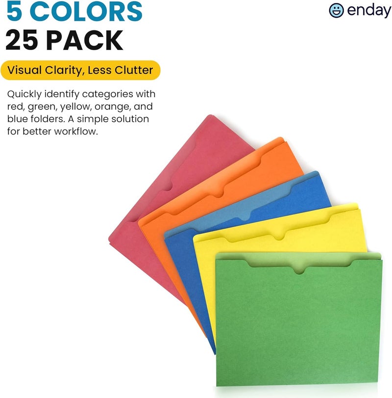 Enday 2 Inch File Jackets (25 Pack) - Assorted Colors Expandable File Folders - Straight Cut Tab - Letter Size - Image 4