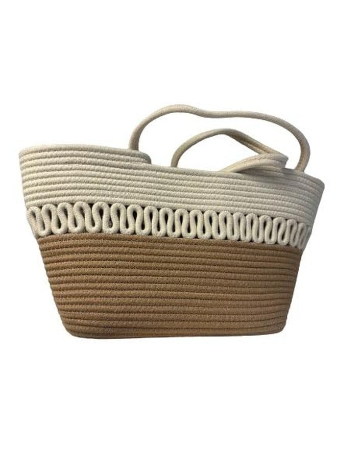 DYARCHY Cotton Rope Tote Bag with Zipper | Large Handwoven Shoulder Handbag | Stylish Multipurpose Casual Shopping & Travel Bag for Women (Beige & white) - Image 1