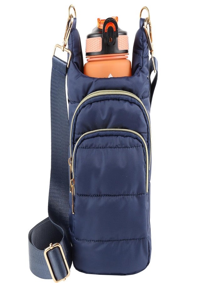Dealkion Water Bottle Holder with Strap Water Bottle Carrier Bag Quilted Puffer Hydrobag Sling Purse Crossbody Bags for Women, Blue - Image 1