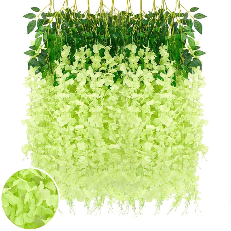 Luerbi Green Artificial Wisteria Flower Vines  3.77 Feet Green Wisteria Hanging Flowers Garland  24 Pack Fake Green Wisteria  Green Flower Vines for Backdrop  Green Trailing Flower  Yard Flower Vines Decor - Image 1