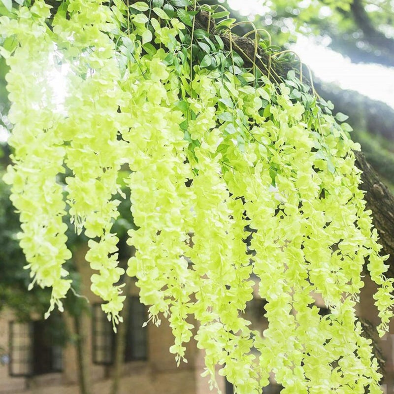 Luerbi Green Artificial Wisteria Flower Vines  3.77 Feet Green Wisteria Hanging Flowers Garland  24 Pack Fake Green Wisteria  Green Flower Vines for Backdrop  Green Trailing Flower  Yard Flower Vines Decor - Image 3