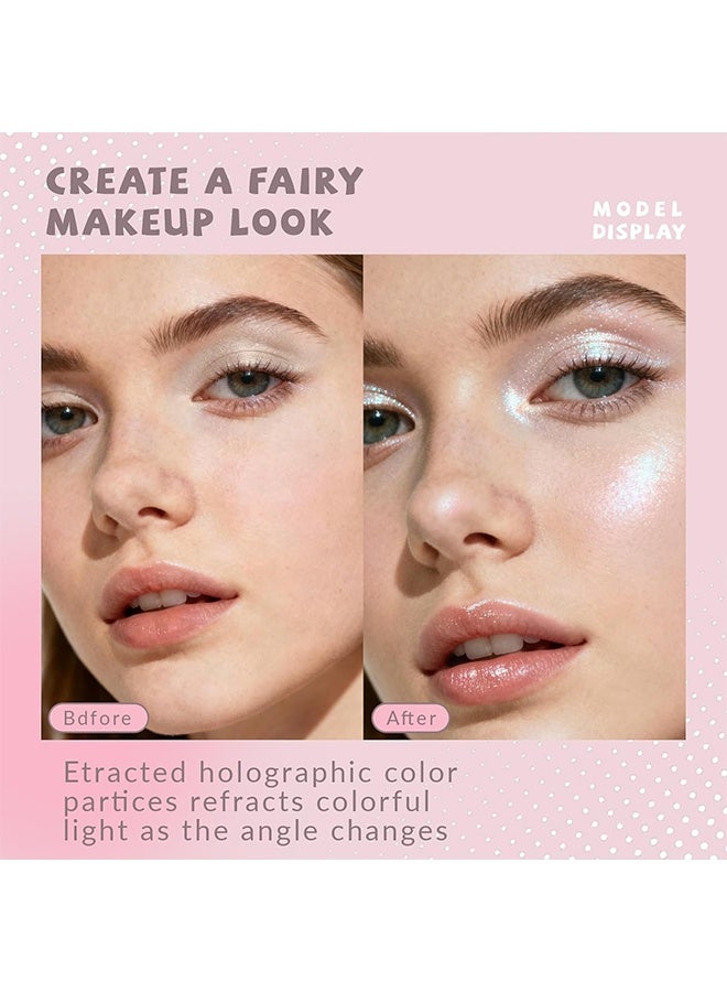 XIXI Bulb's Plan Eyeshadow, Holographic Light Silver Glitter Eyeshadow, Multichrome Shimmer Color Shifting Single Eyeshadow, Chameleon Metallic Iridescent Eye Shadow Palette Bouncy Texture Fairy Highlighter Makeup #01 - Image 4