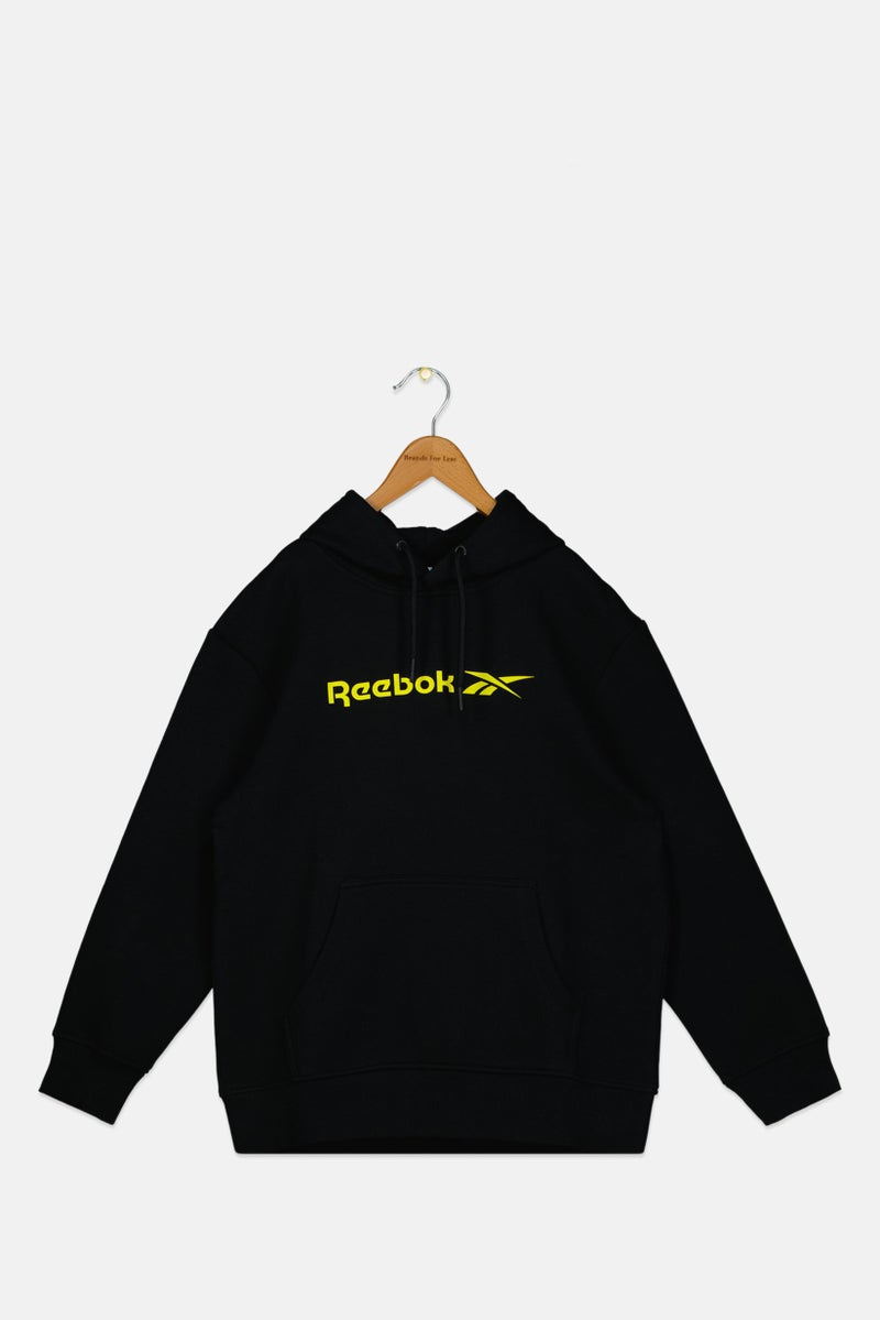 Reebok هودي خارجي بأكمام طويلة للأطفال الأولاد بشعار العلامة التجارية، أسود - Image 1