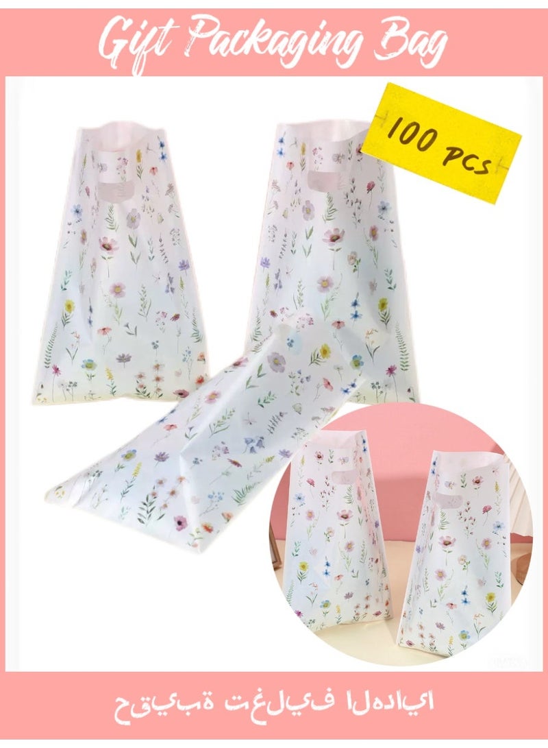 100pcs Adorable Flower Gift Packaging Bag, 16cm*25cm Small Gift Packaging Handbag - Image 1