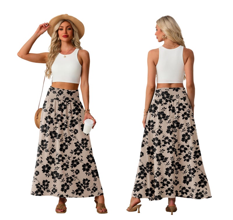 Lepunuo Floral Long Boho Skirts Womens High Waisted Spring Trendy Bagyy Skirt with Pockets - Image 4