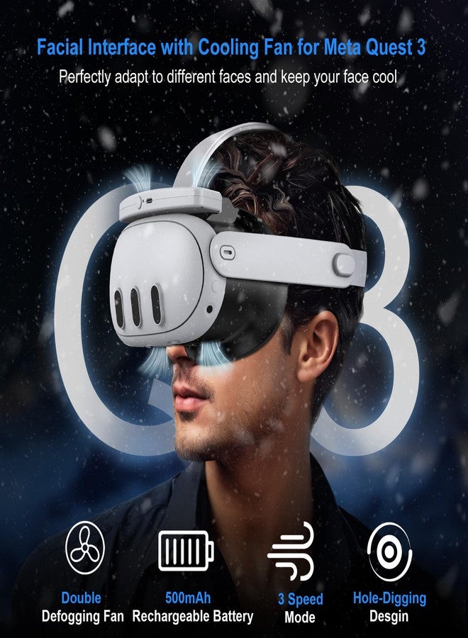 STARTRC GAMES Upgrade Facial Interface Cooling Fan for Meta Quest 3, Breathable Ice Silk Cotton and Soft PU Leather Face Pad Compatible with Oculus Quest 3, Adjustable Fan to Relieve Lens Fogging (3 Speeds) - Image 2