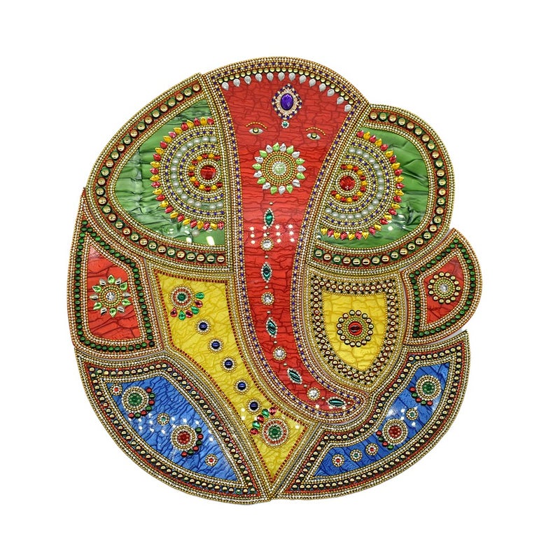 Puja N Pujari Puja N Pujari Ganesh Design Acrylic Rangoli Set Decorations for Floor Large Size with Tealight Candle Holder 