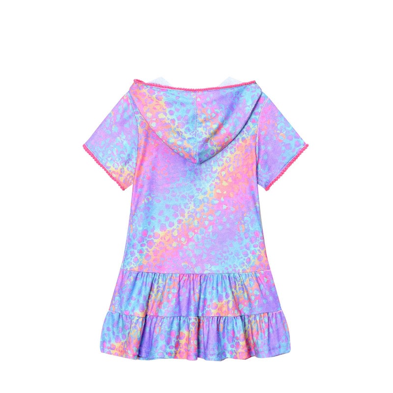 LUCKYGAL Little Girls Beach Coverup Swimsuit Coverup Zip-Up Rainbow Leopard Bathing Suit Wraps,4t 5t - Image 3