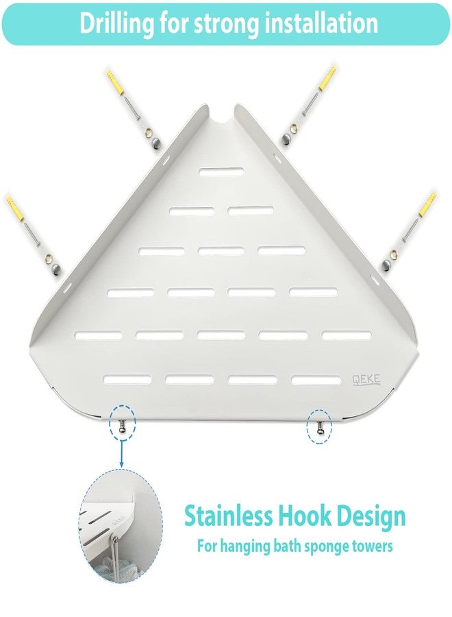 Qeke Bathroom Corner Shelf, 9" Shower Shelf Caddy, SUS304 Stainless Steel Shelf Wall Mount Corner Shelf with 2 Hooks, Matte White - Image 4