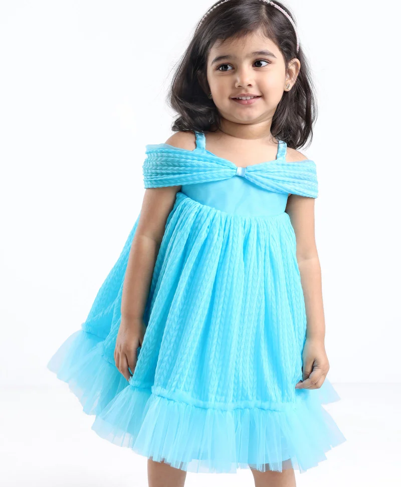babyhug Babyhug Sleeveless Pleated Mesh a Line Party Dress - Sky Blue