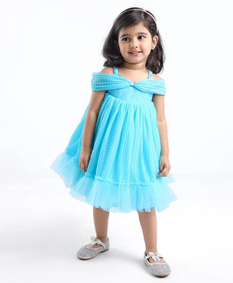 babyhug Babyhug Sleeveless Pleated Mesh a Line Party Dress - Sky Blue