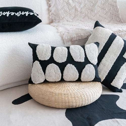 VANNCIO Black White Boho Chunky Tufted Pillow Cover, Neutral Decorative Oblong Throw Pillow Case, Geometric Woven Modern Sham for Bed Couch Living Room, 12x20 inches, 1PCS - Image 4
