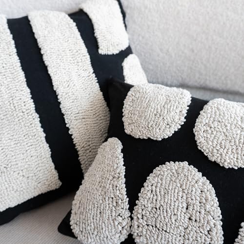 VANNCIO Black White Boho Chunky Tufted Pillow Cover, Neutral Decorative Oblong Throw Pillow Case, Geometric Woven Modern Sham for Bed Couch Living Room, 12x20 inches, 1PCS - Image 3