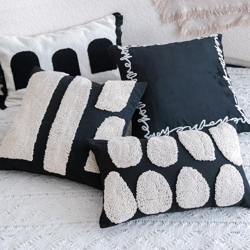 VANNCIO Black White Boho Chunky Tufted Pillow Cover, Neutral Decorative Oblong Throw Pillow Case, Geometric Woven Modern Sham for Bed Couch Living Room, 12x20 inches, 1PCS - Image 5