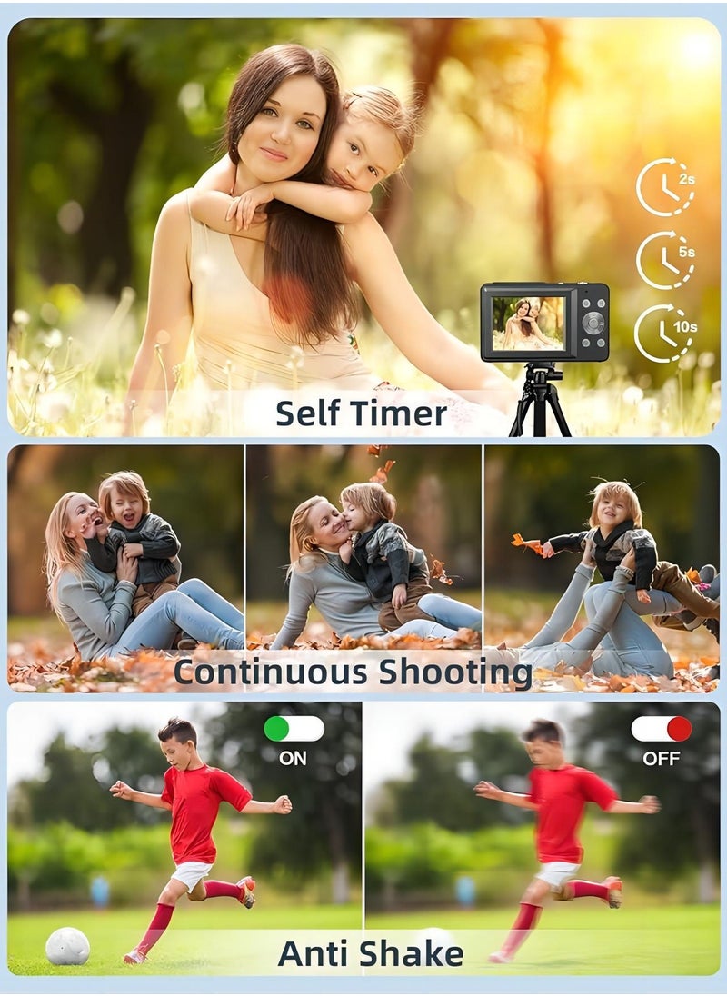ZTEK 【64GB 4K Dual-Lens Digital Camera】 64GB SD Card Included,50MP Point and Shoot，Autofocus & Macro Shooting, Front and Rear Cameras,  with LED Fill Lights，Compact Point and Shoot Camera for Kids, Teens, Boys & Girls  - Image 4