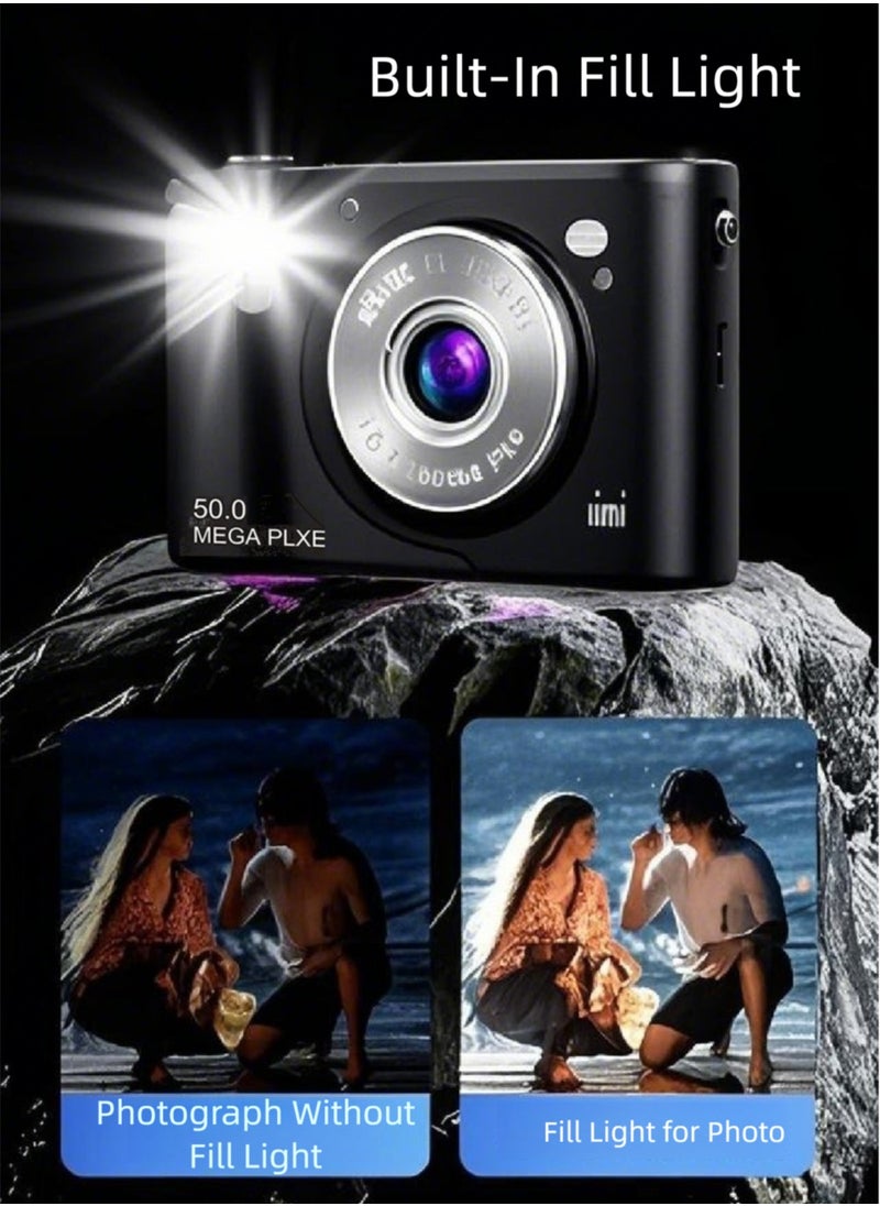 ZTEK 【64GB 4K Dual-Lens Digital Camera】 64GB SD Card Included,50MP Point and Shoot，Autofocus & Macro Shooting, Front and Rear Cameras,  with LED Fill Lights，Compact Point and Shoot Camera for Kids, Teens, Boys & Girls  - Image 5