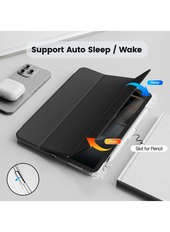 for 【iPad Air 11 inch (2024 6th M2 / 2025 7th M3 / 2026 8th M4) 】 【ipad Pro 11 inch (22/21/20/18)】 【ipad Air 10.9 inch（2020 4th / 2022 5th)】 Case Cover,Transparent Airbag For Anti Drop, Tablet Protective Cover, Triple Fold Multi Angle Design, Automatic Wake-up/sleep, Soft Leather,Black - Image 3