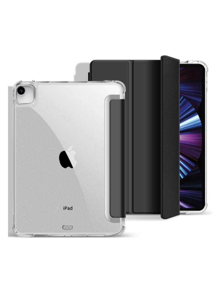 for 【iPad Air 11 inch (2024 6th M2 / 2025 7th M3 / 2026 8th M4) 】 【ipad Pro 11 inch (22/21/20/18)】 【ipad Air 10.9 inch（2020 4th / 2022 5th)】 Case Cover,Transparent Airbag For Anti Drop, Tablet Protective Cover, Triple Fold Multi Angle Design, Automatic Wake-up/sleep, Soft Leather,Black - Image 1